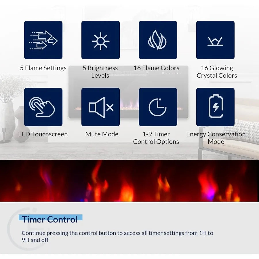 Hign-concerned Electric Fireplace Heater 1400W Recessed Wall Mount Remote