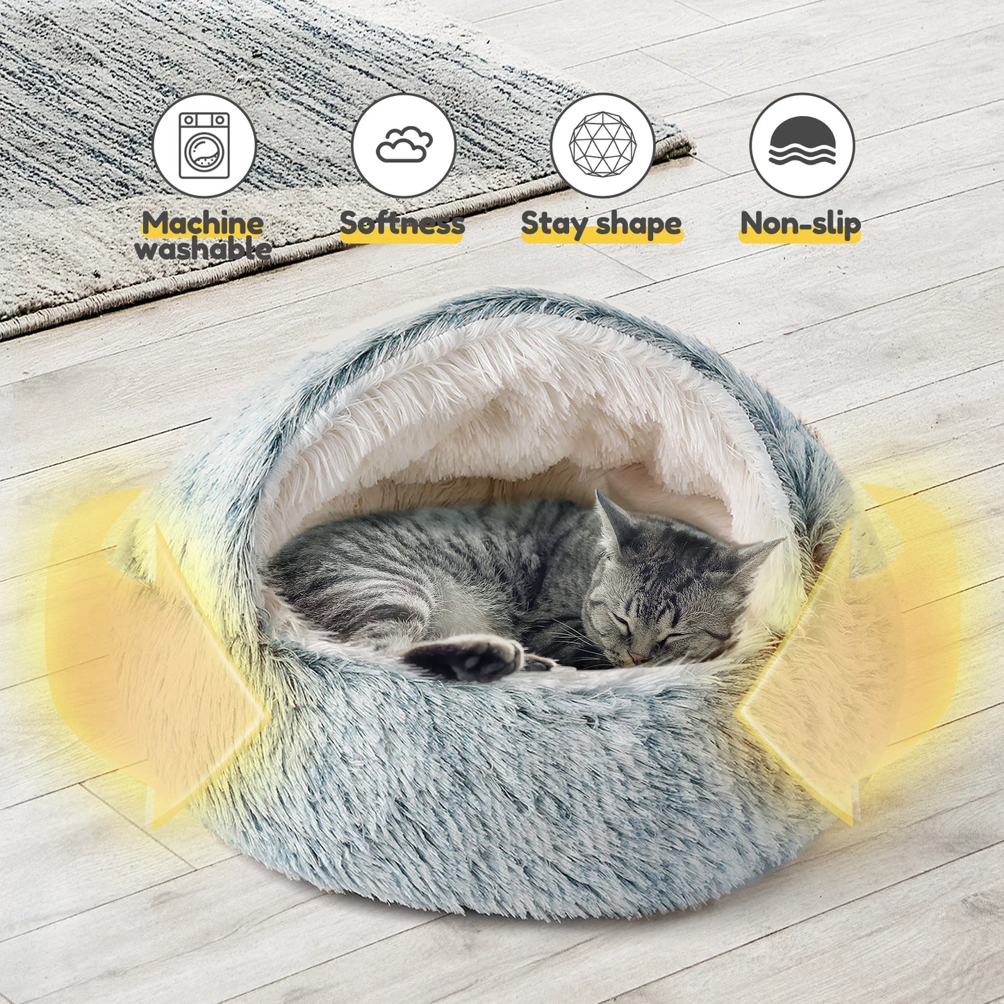 Catism 50Cm Plush Hooded Cat Bed Indoor Calming Nest Self Warming Cozy Cave