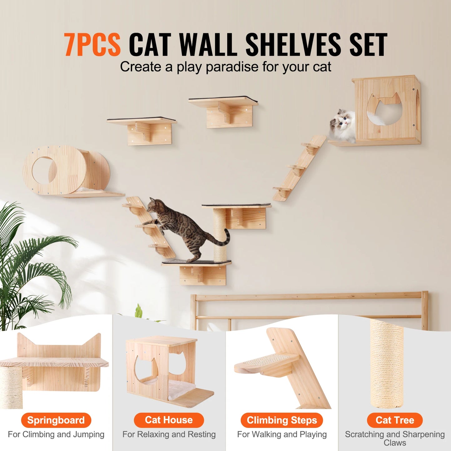 SucceBuy Wall Mounted Cat Shelves And Perches Cat Tree Furniture