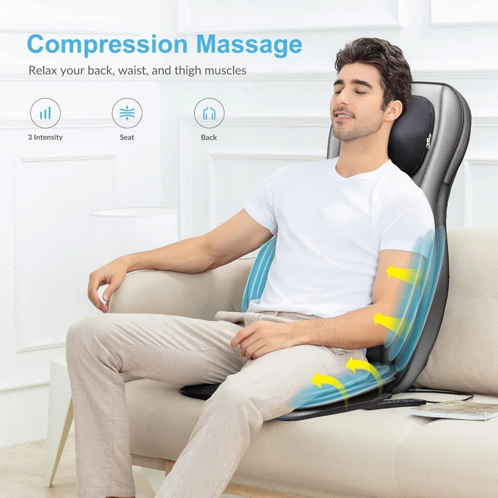 Shiatsu Neck Back Massager with Heat 2D and 3D Kneading Massage Chair Pad Adjustable Neck and Seat Massager for Full Body Relaxation Dark Gray